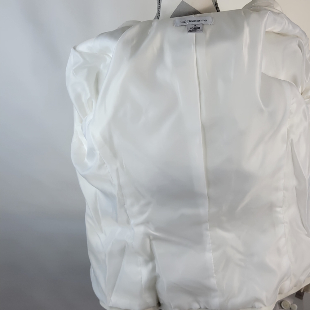 NWT Liz Claiborne Collection White Cotton Blazer Lined Shoulder Pads Size Medium - Picture 10 of 13